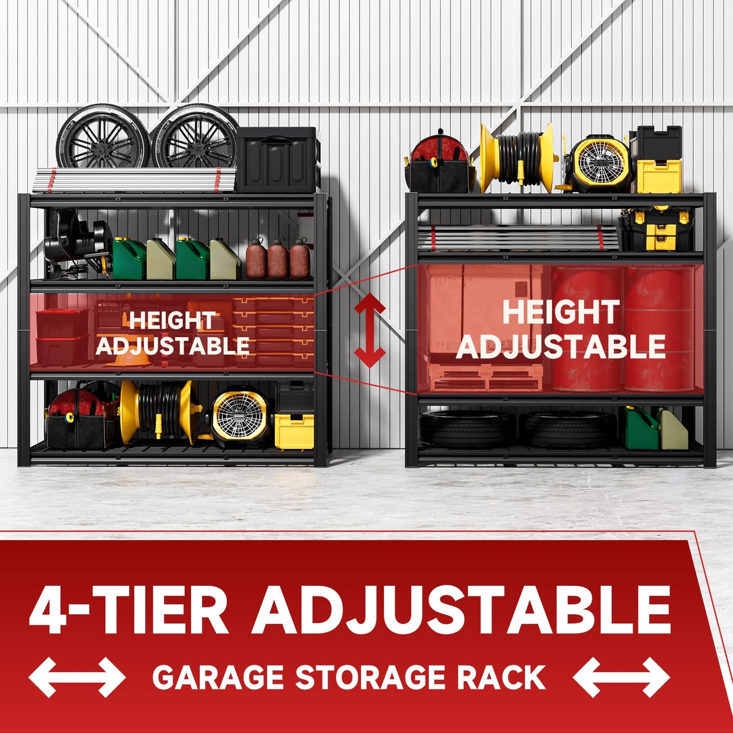 cynnda 4-Tier 60”W Garage Shelving Heavy Duty 2500LBS Garage Storage Rack 60" W Basement Warehouse Storage Shelves Units Adjustable Metal Shelf for Garages(Black)