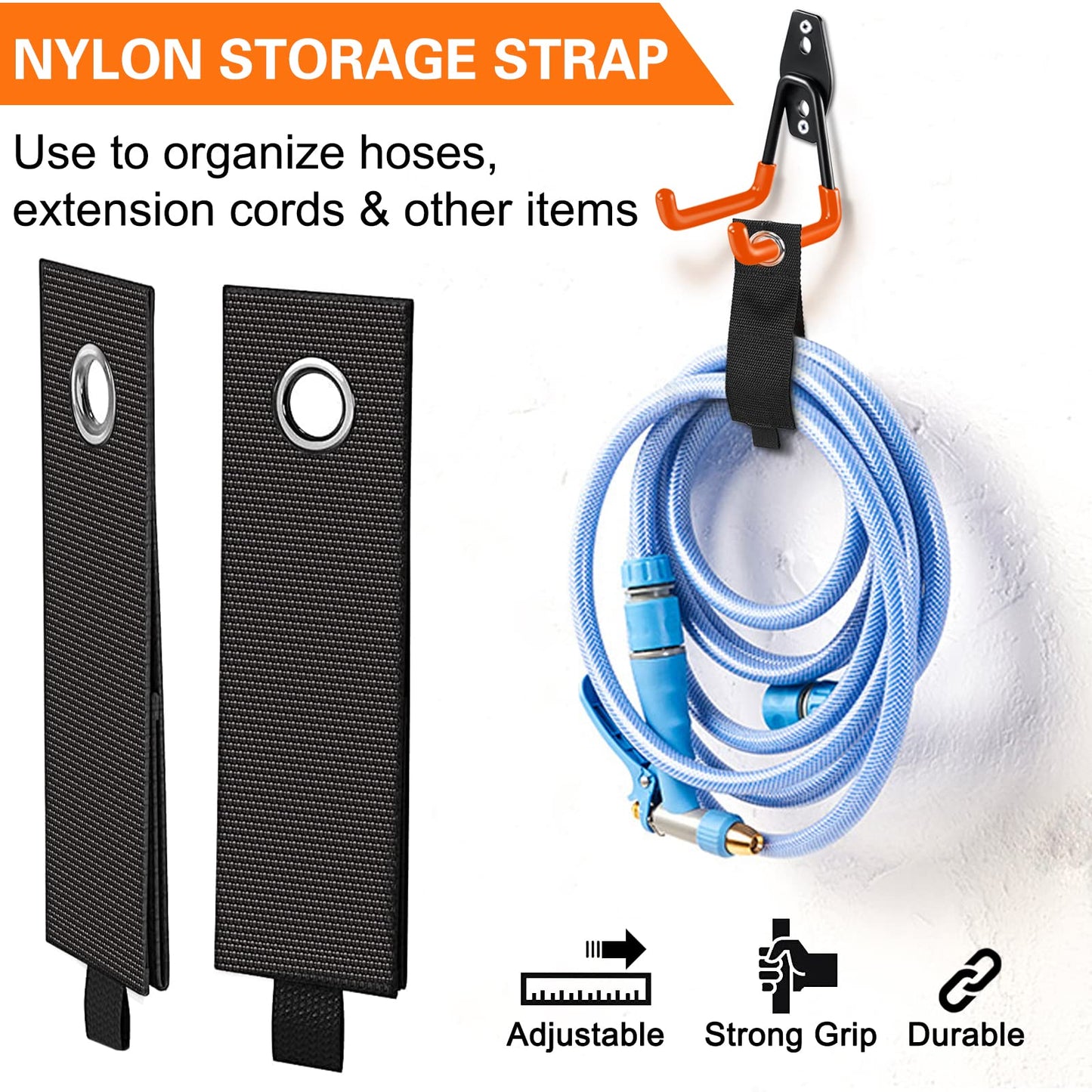 HUPBIPY Heavy Duty Garage Hooks 4 Pack, 7.7 inch U Shaped Long Hanger, with 2 Extension Cord Holder Organizer, Wall Mounted Storage System, for Power and Garden Tool Hanging， Ladders, Bikes, Hose