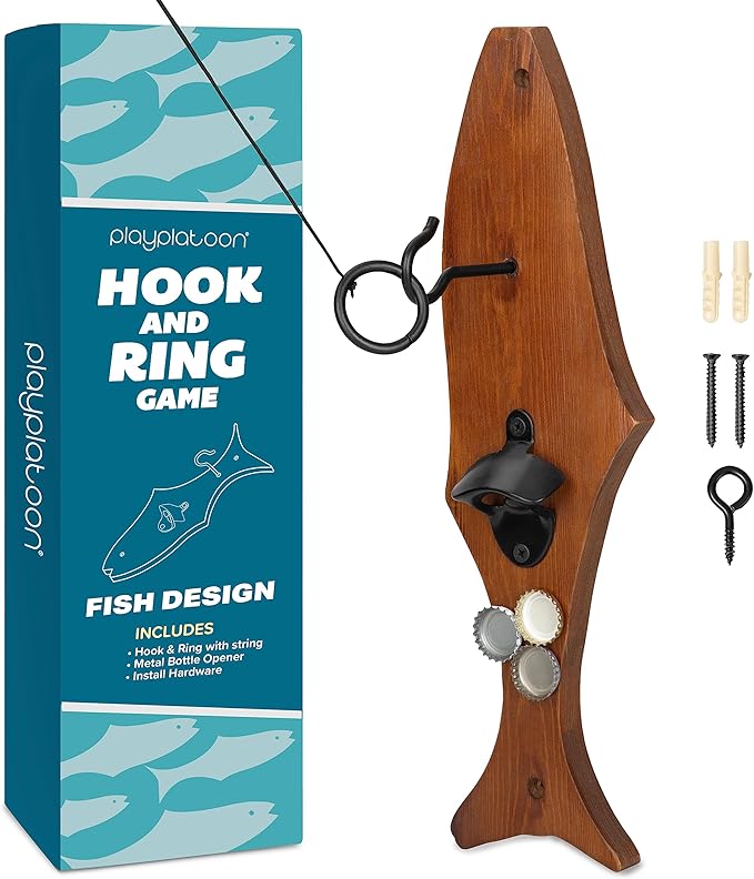 Play Platoon Hook and Ring Toss Bar Game for Adults - Wood Toss Ring Game for Adults - Perfect Home, Basements, & Bar Gifts