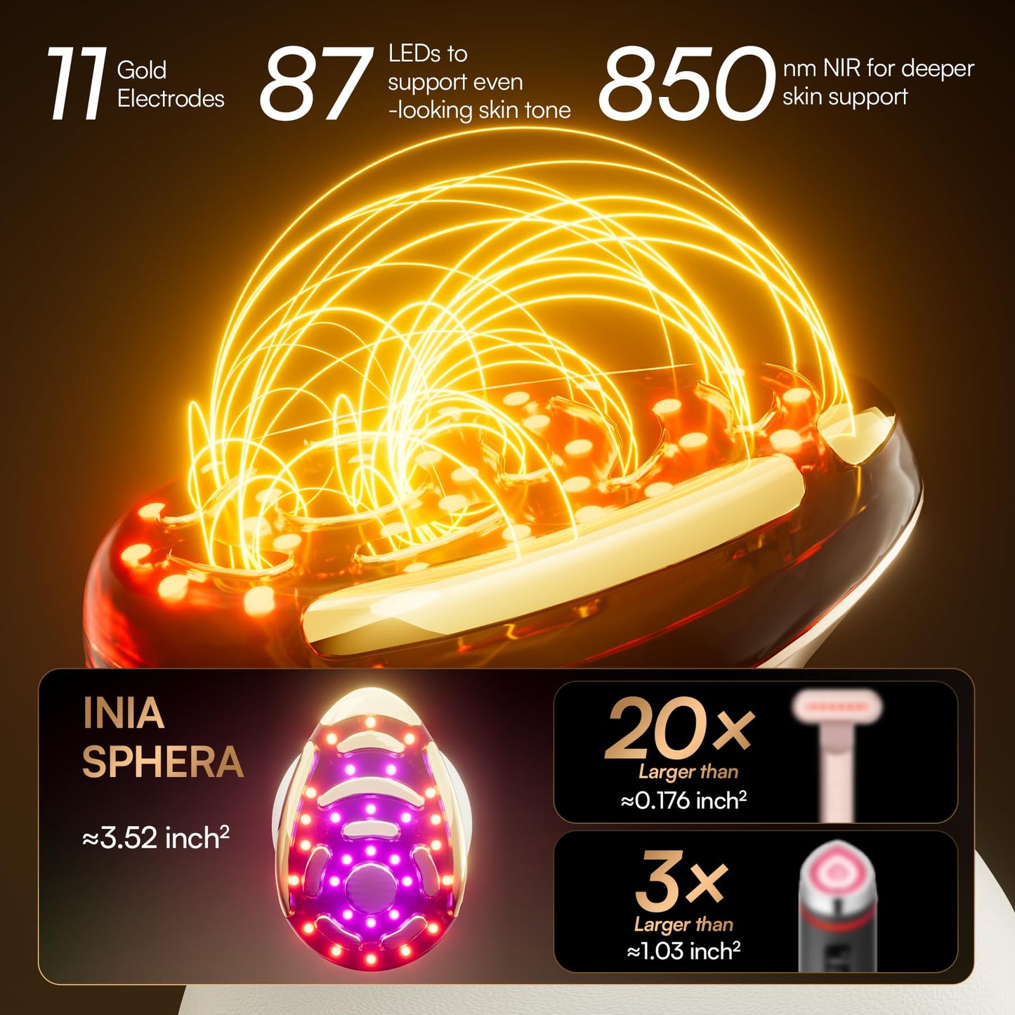 INIA SPHERA Upgraded 8-in-1 Microcurrent Facial Device for Face & Neck – Red Light, Thermal & Cooling Beauty Tool, 5 Custom Modes, At-Home Skin Stimulation & Glow Care Skincare Tool