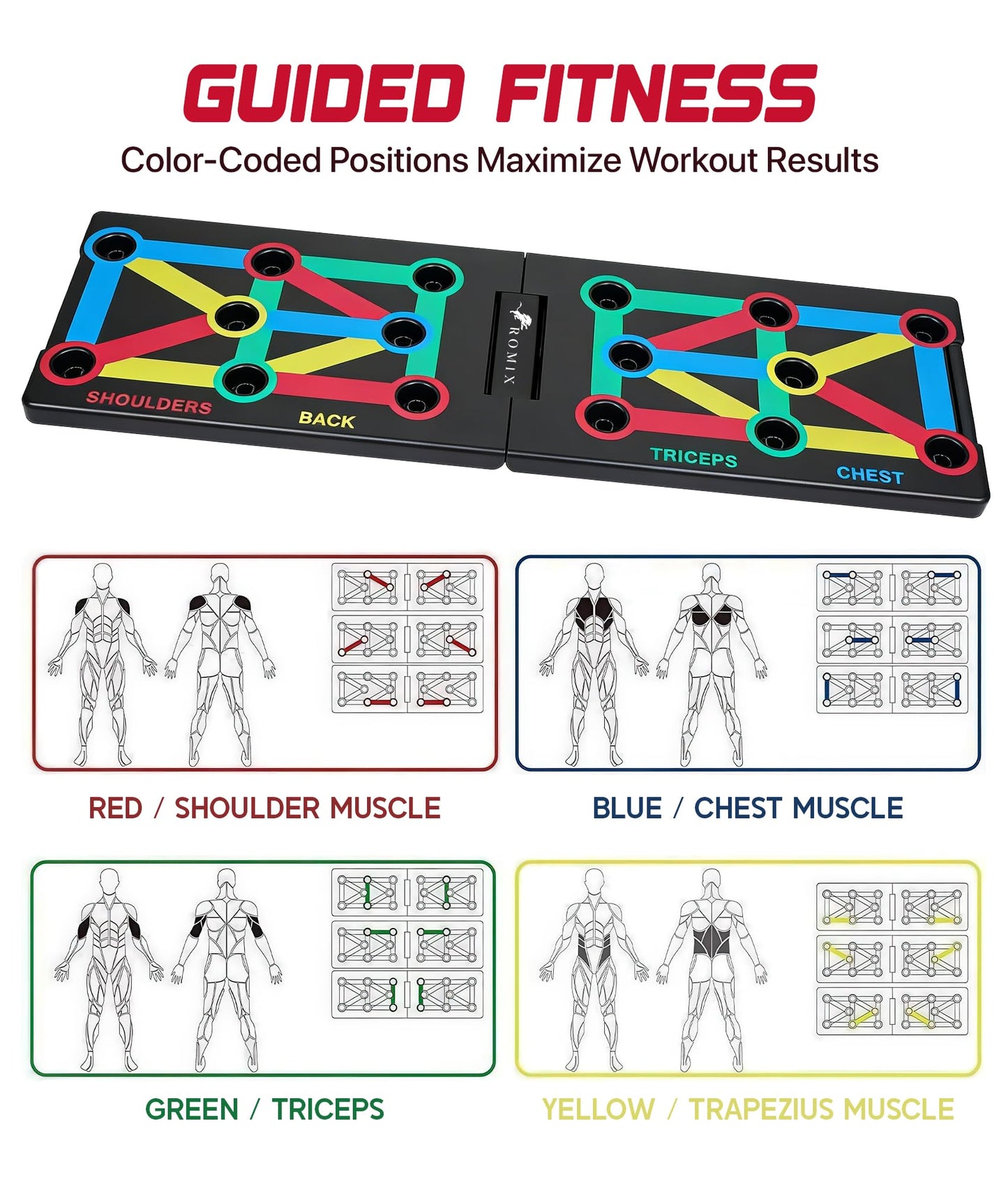 ROMIX Push Up Board for Men, Foldable Push Up Board, Multifunctional Pushup Stand, Muscle Board Rack Professional Strength Training Equipment for Man and Women at Home Gym Chest/Back/Abs Training