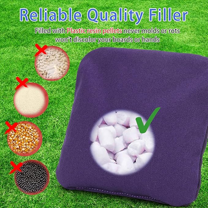 EunHo Dual Sided Cornhole Bags Regulation Set of 8 Professional Cornhole Bean Bags Slick and Stick for Tossing Game-All Weather