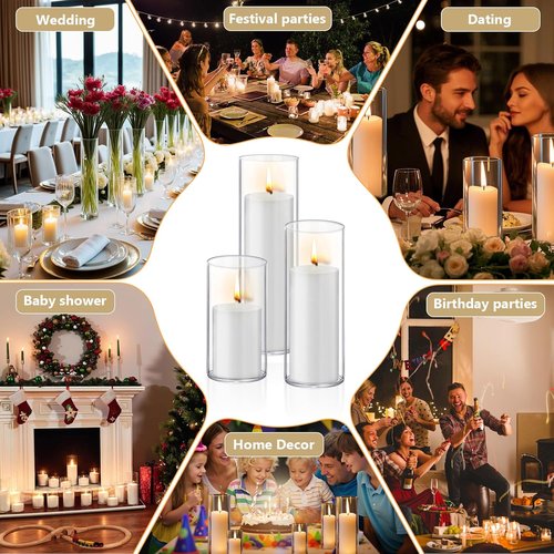 Homjoy 36 PCS White Pillar Candles Set - Glass Holders & Hurricane Vases for Weddings, Events, Home Office