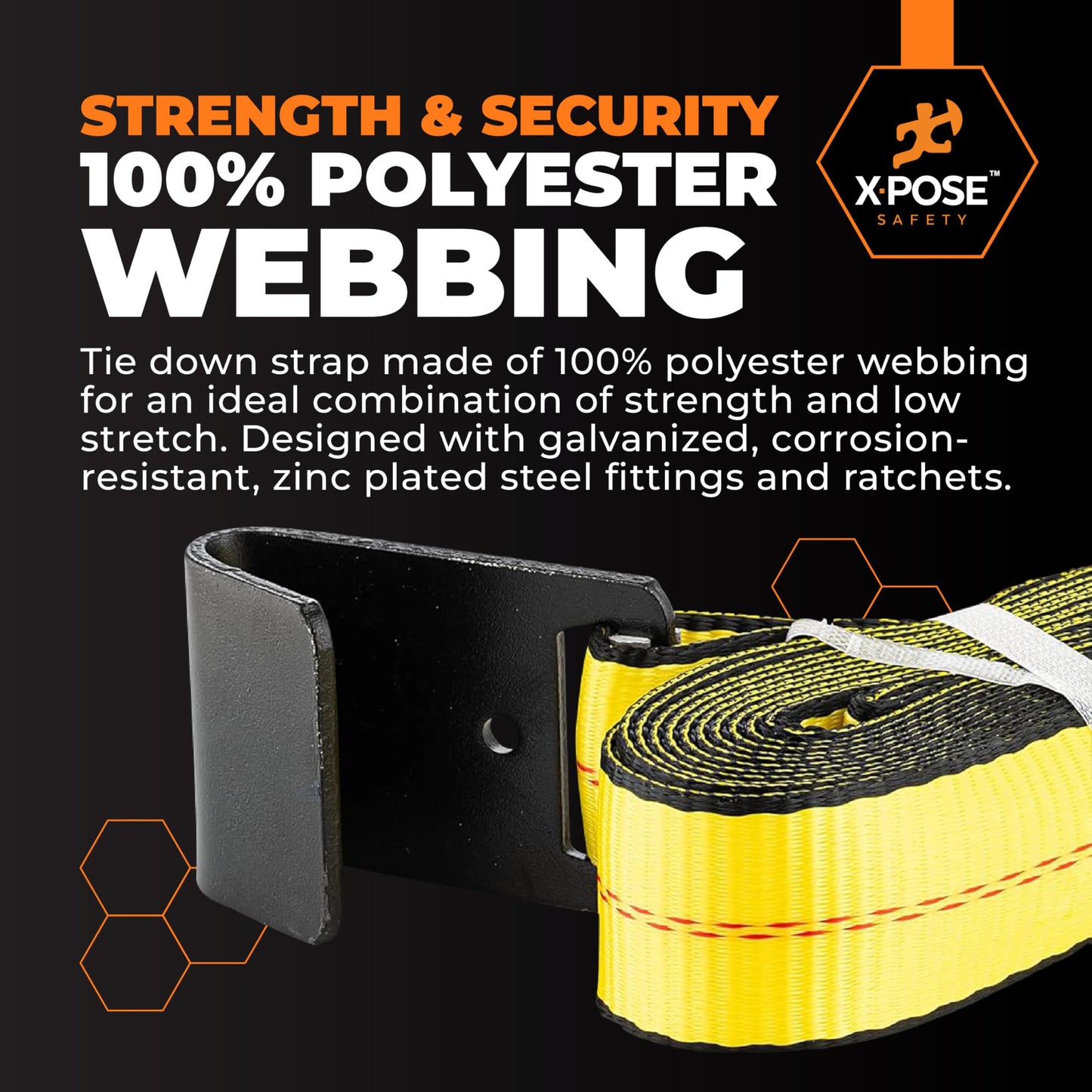Xpose Safety 10-Pack Retractable Ratchet Straps with Flat Hooks, Heavy Duty 2" x 15', 10,000 lbs Break Strength Tie-Downs for Truck, Trailer, Kayak & Motorcycle