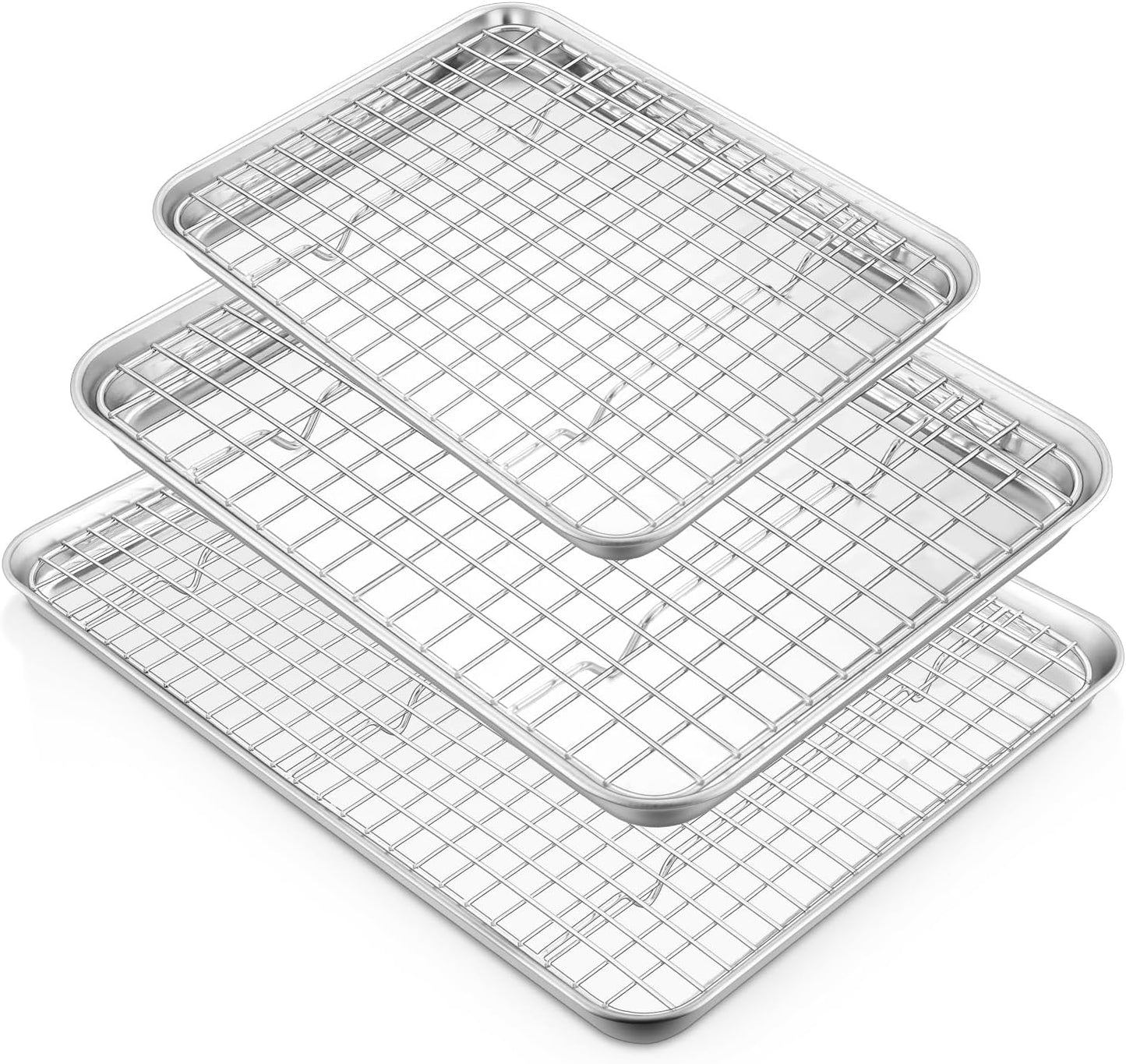 TeamFar Stainless Steel Baking Sheet Set - Heavy Duty Non-Toxic Cookie Sheets & Cooling Racks | 6 PCS (3 Pans + 3 Racks)