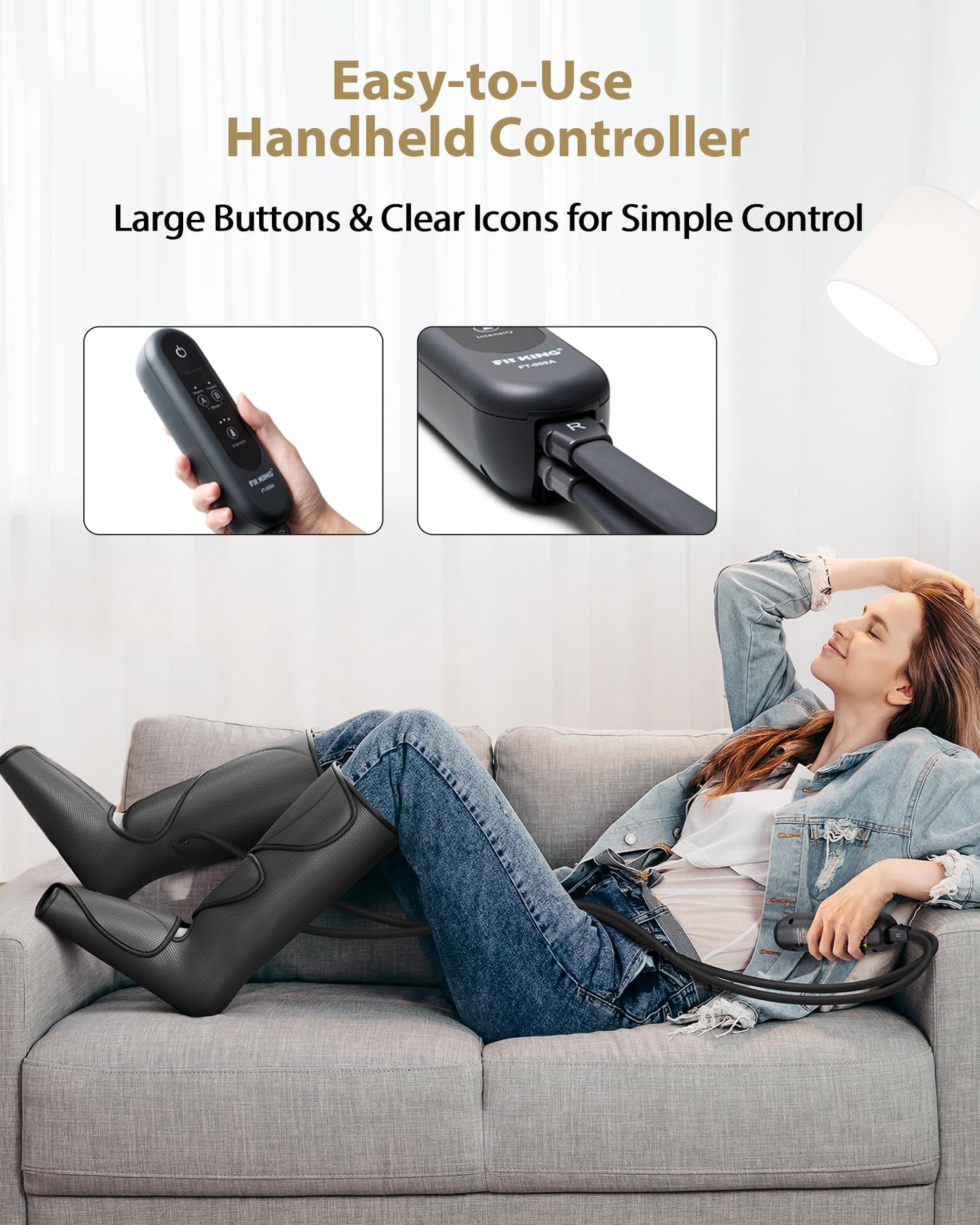 FIT KING Leg Massager for Circulation and Pain Relief, Air Compression Leg and Foot Massager to Relieve Pain Swelling Edema with 2 Size Extensions- Great Gift for Wife Mom and Friend
