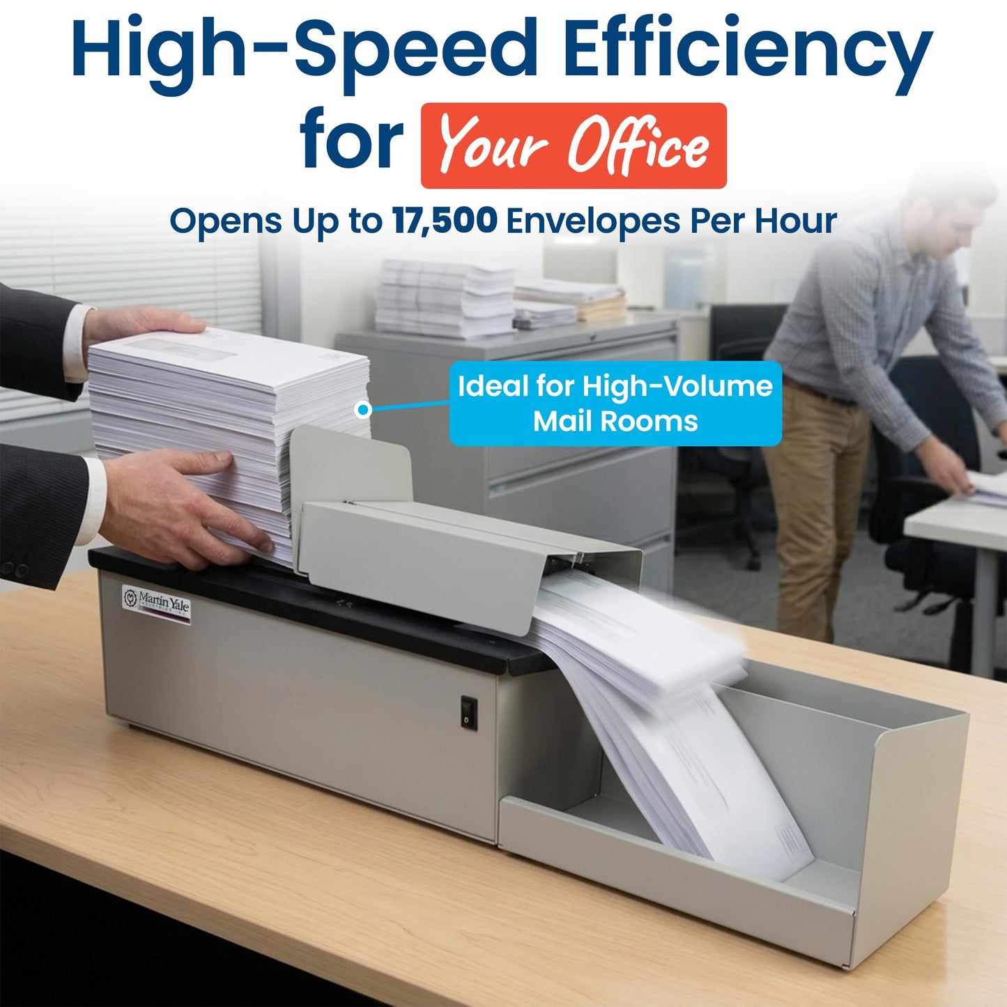 Martin Yale 62001 Deluxe High-Speed Letter Opener, Gray, Up To 17,500 Envelopes per Hour, Accepts a 6" Tall Stack of Envelopes, 500,000 per Month Capacity