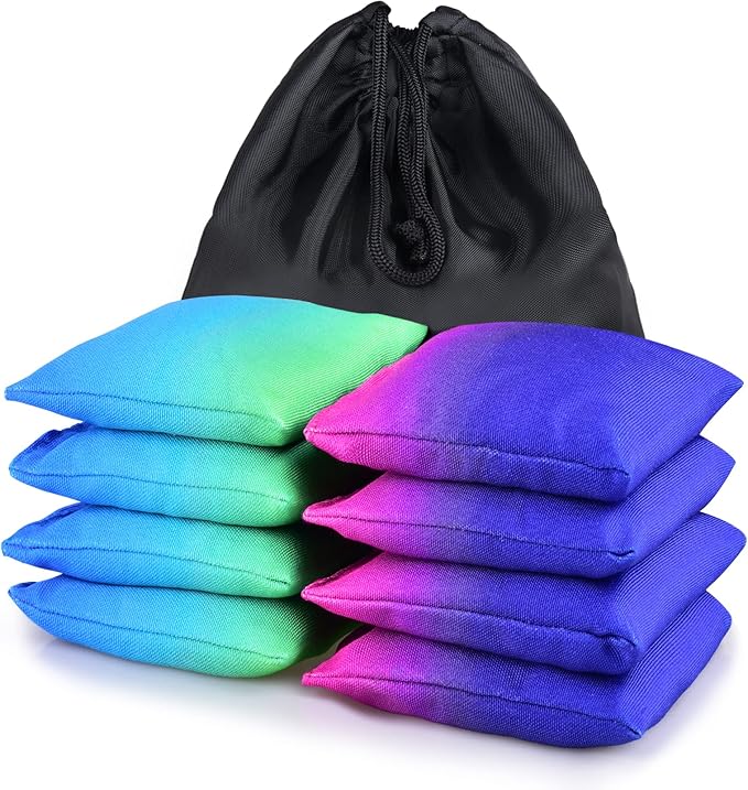 Weather Resistant Cornhole Bags, Gradient Corn Hole Bags Set of 8, Cornhole Bean Bags, Modified Size Cornhole Bags for Tossing Game, Includes Tote Bag