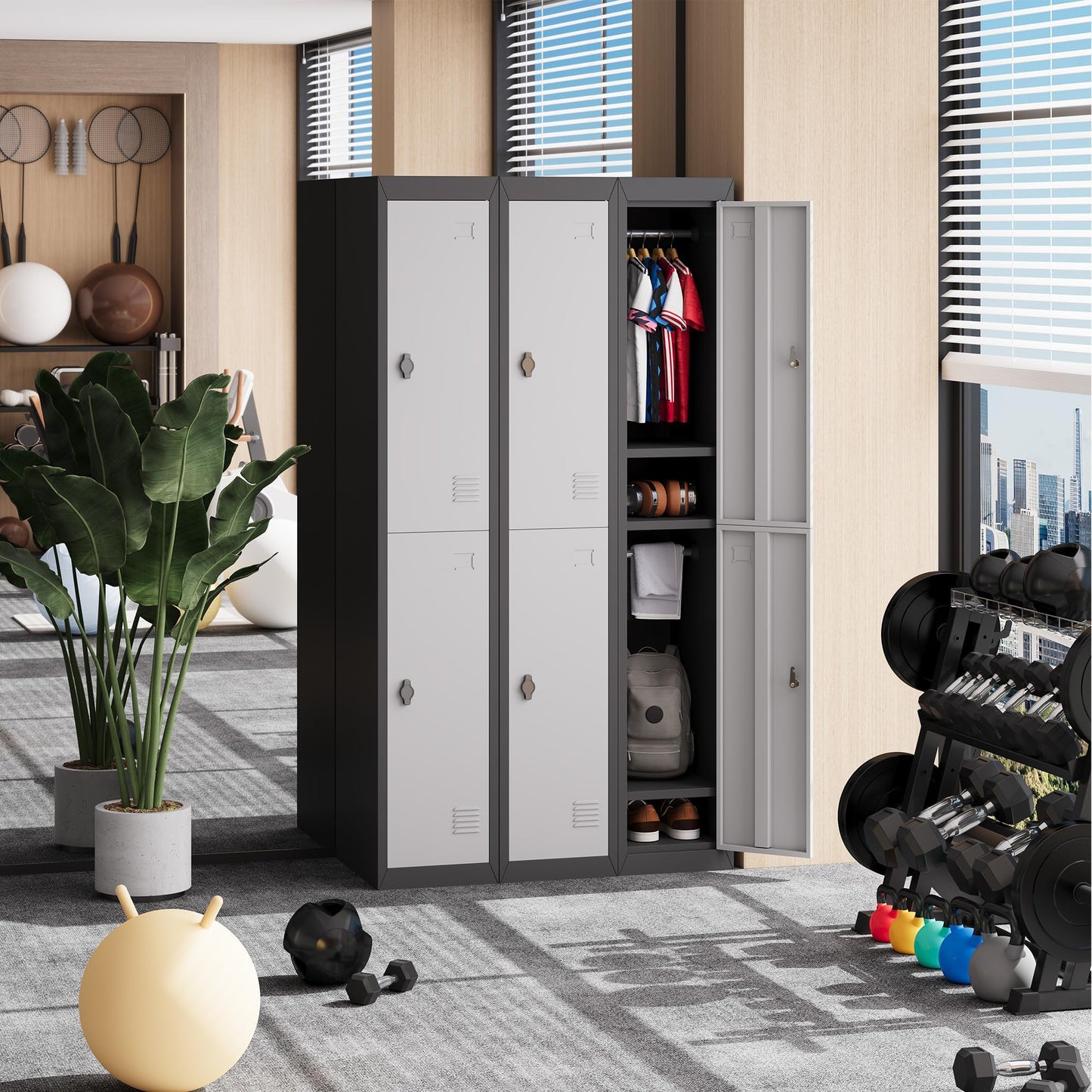IDEALHOUSE Metal Locker, Metal Storage Cabinet with Shelves and 2 Doors, Perfect for Employees and Students, Fits Schools, Garages, Offices, Gyms, and Homes, Easy Assembly, Grey and Black
