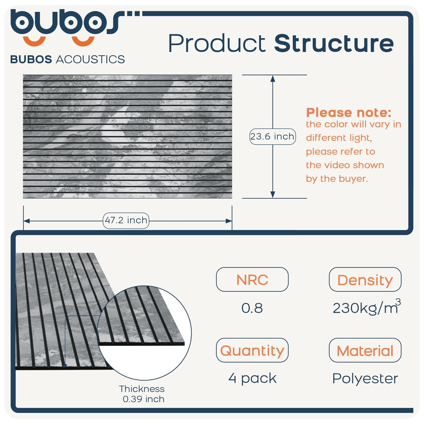 BUBOS Acoustic Panels 4 Pack, Decorative Soundproof Wall Panels Marble Pattern, Sound Absorbing Panels 47.2" X 23.6" X 0.4" Peel & Stick Acoustic Treatment for Studio, Office, Home Theater (Vein)