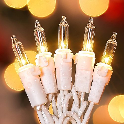 Clear Christmas Lights Set - 50 Count Mini String Lights with White Wire | Warm White for Indoor Decor