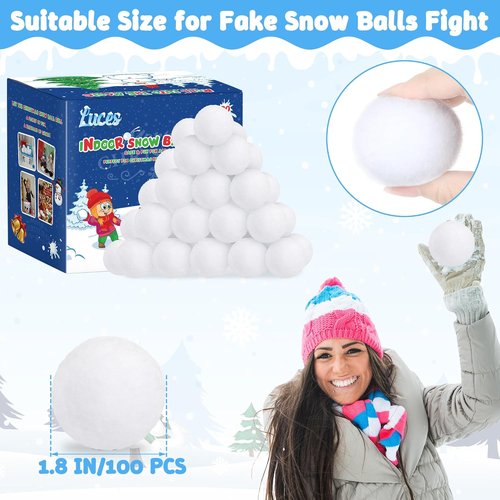 Luces Fake Snow Balls - 100 PCS Plush Indoor & Outdoor Winter Game Set | Perfect for Christmas Decor
