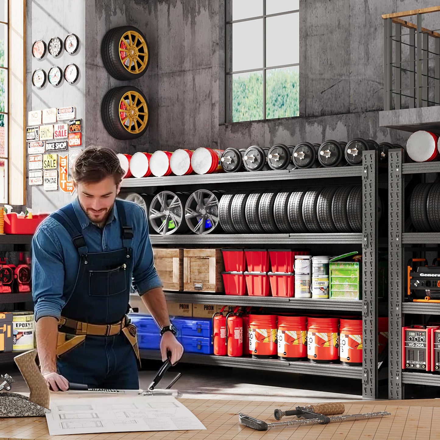 48" W Metal Storage Shelves Heavy Duty, 3000LBS Garage Shelving Units, 4 Tier Tall Metal Shelving, 24" Deep Steel Shelf Rack , Adjustable Utility Standing Shelf for Warehouse/Shop 48"W x 24"D x 70"H