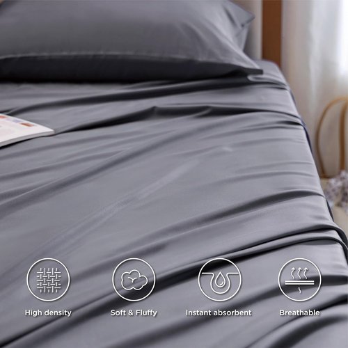 Bedsure Cooling Twin XL Sheets - Breathable Rayon from Bamboo, Soft & Silky Bedding Set in Dark Grey