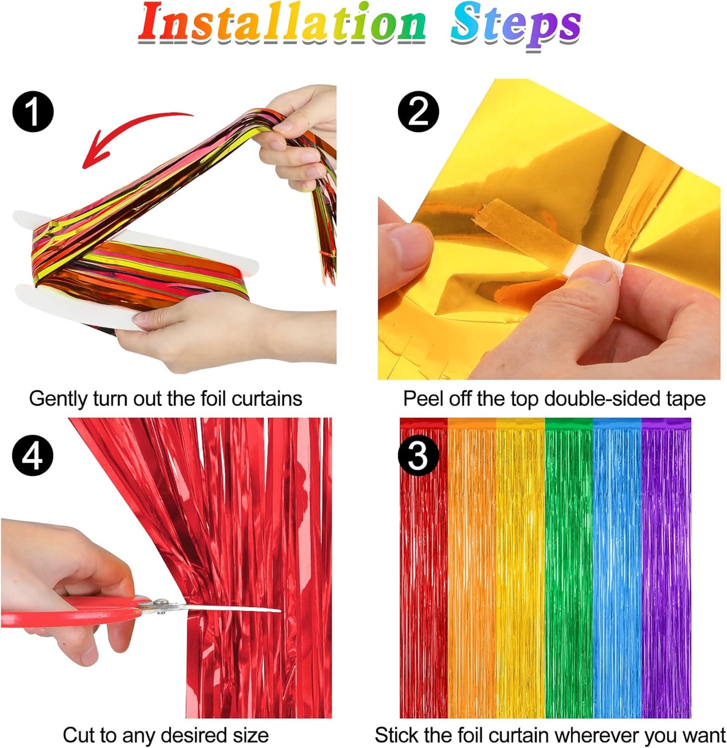 Rainbow Backdrop by [Brand Name] - 12 Pack Metallic Fringe Curtains | 3.28 FT x 7.05 FT Pride Party Decor