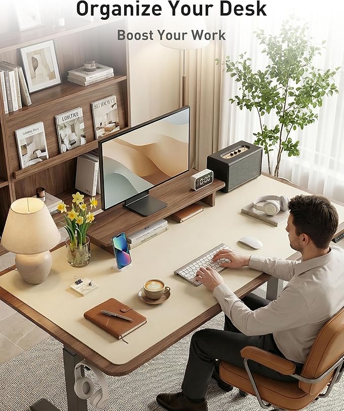 Aothia Faux Leather Desk Mat - Large Mouse Pad, Non-Slip PU Leather Blotter, Waterproof Writing Surface for Office and Home (Beige, 63" x 24")