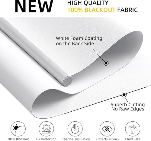 ChrisDowa 100% Blackout Roller Blinds - Cordless, Thermal Insulated, UV Protection | White, 31" W X 72" H