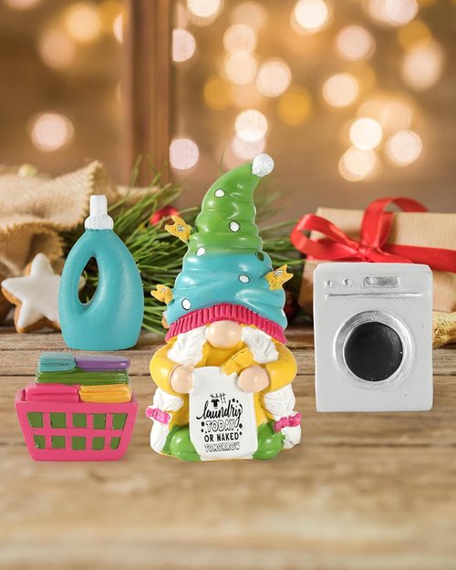 iStatue 4-Pack Mini Resin Gnome Figurines - Cute Spring Laundry Room Decor - 5'' Size