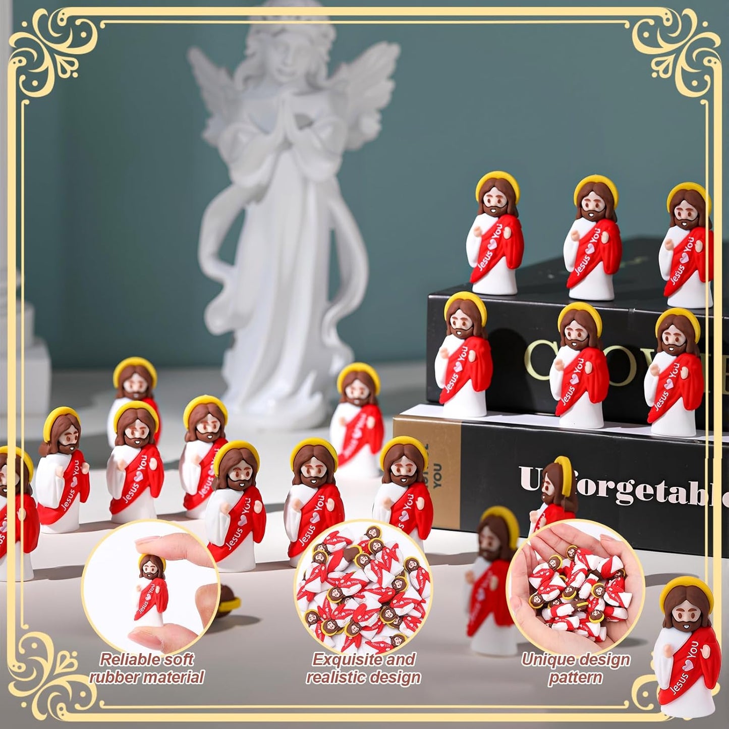 Skiennix Mini Jesus Figurines - 30 Pcs Tiny Easter Figures for Religious Gifts & Sunday School (Red)
