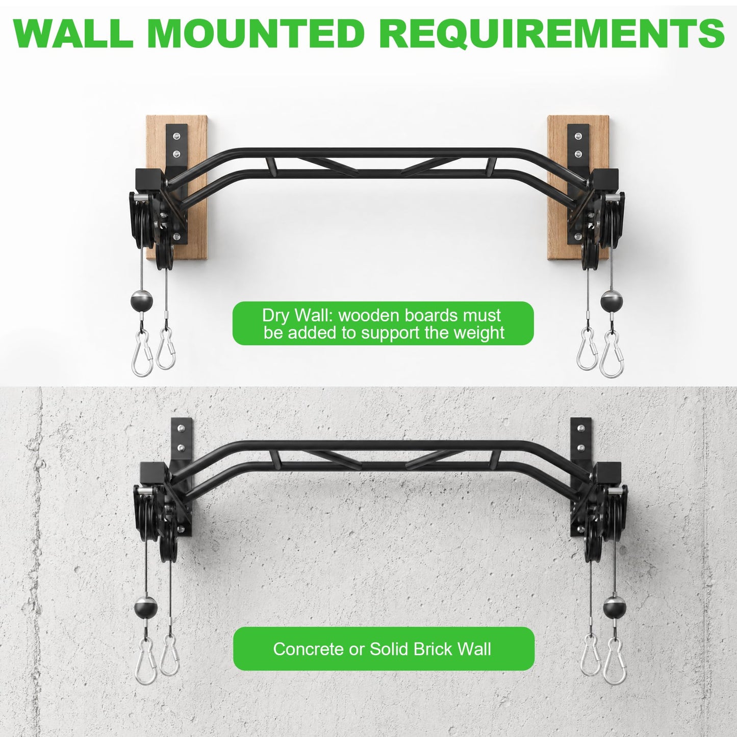 Wall Mounted Pull Up Bar, Heavy Duty Multi-Grip Chin Up Bar for Home Gym, 450 lbs Weight Capacity Upper Body Strength Training Equipment, Metal Construction with Home Gym Cable Pulley System
