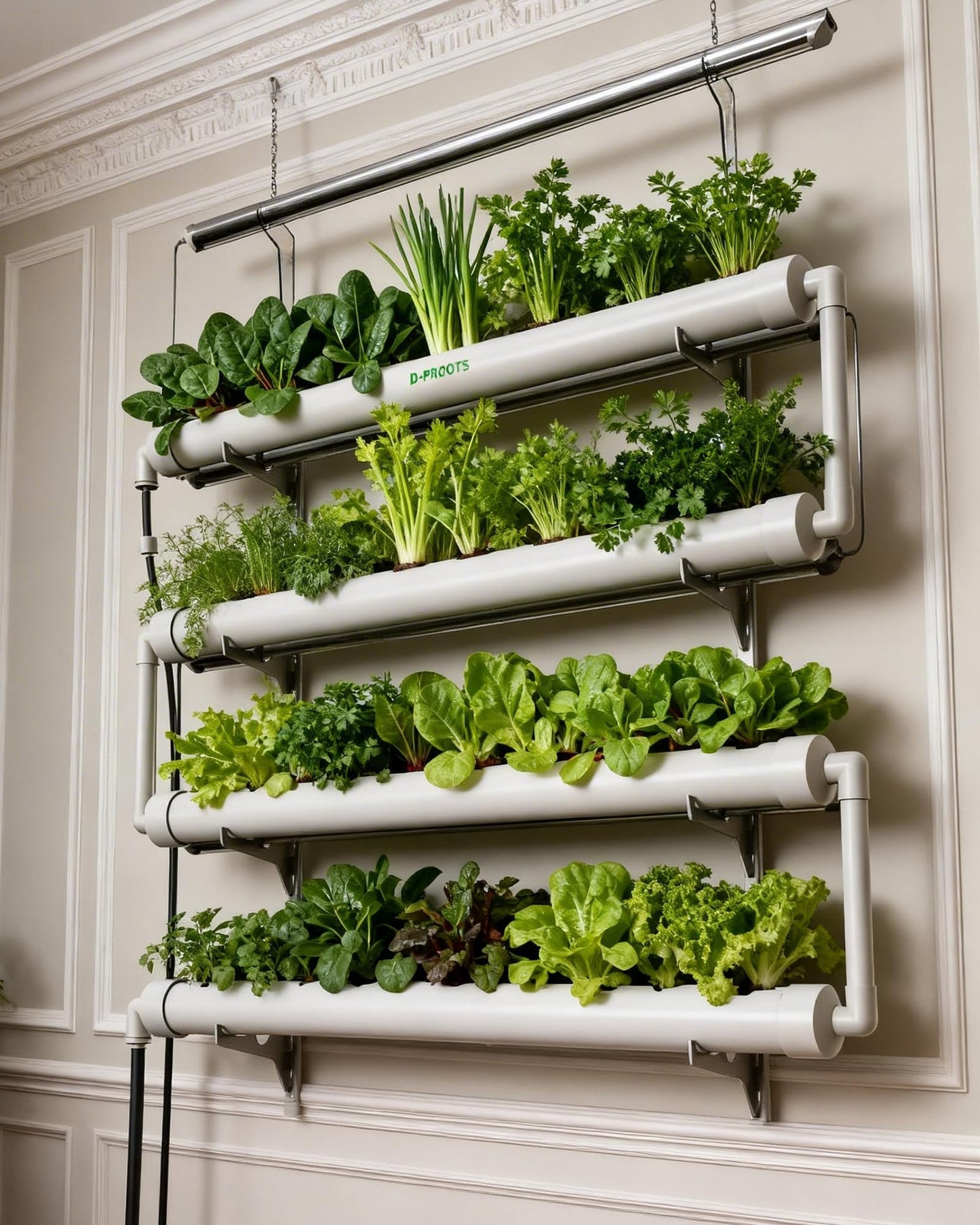 NFT Hydroponics Growing System，36 Pods Wall-Mounted Indoor Garden，Full Spectrum Grow Lights and Powerful Water Recycling System，Opaque PVC-U Hydroponic Pipes，Suitable for Leafy Greens