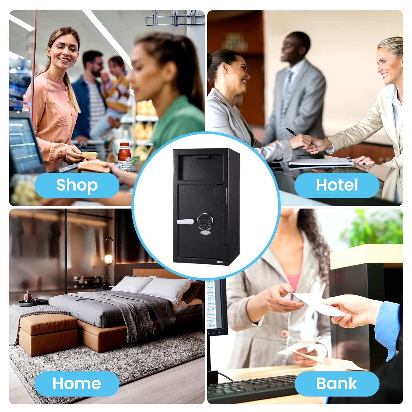 Fireproof Depository Safe with Drop Slot, Electronic Anti-Theft Drop Safe for Business with Programmable Numeric Keypad Lock and Spare Keys, Cash Drop Safe Box for Office Home Retail Store