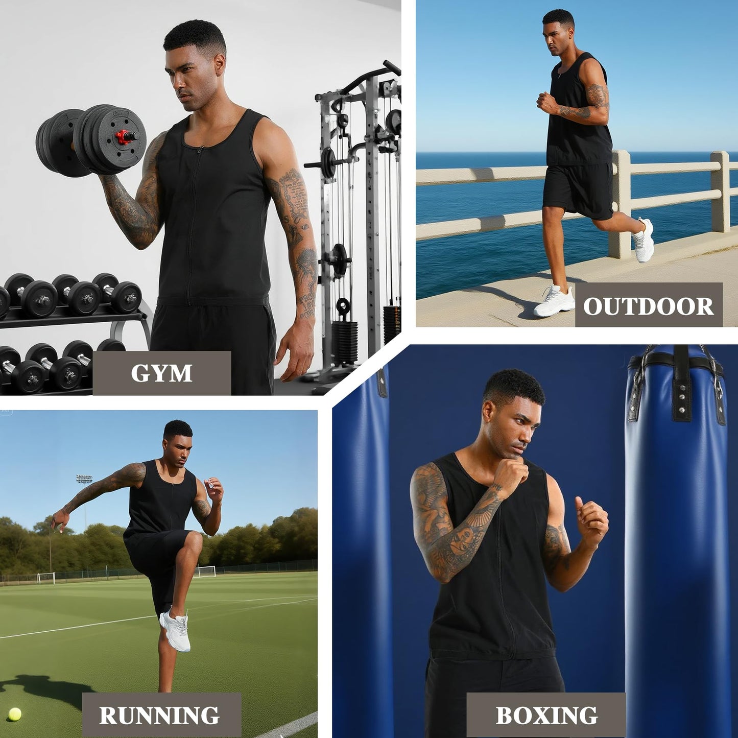 Everfion Men's Sauna Vest Zipper Ribbed Sweat Suit Waist Trainer, Sleeveless Sauna Shirt for Men Compression Tank Top