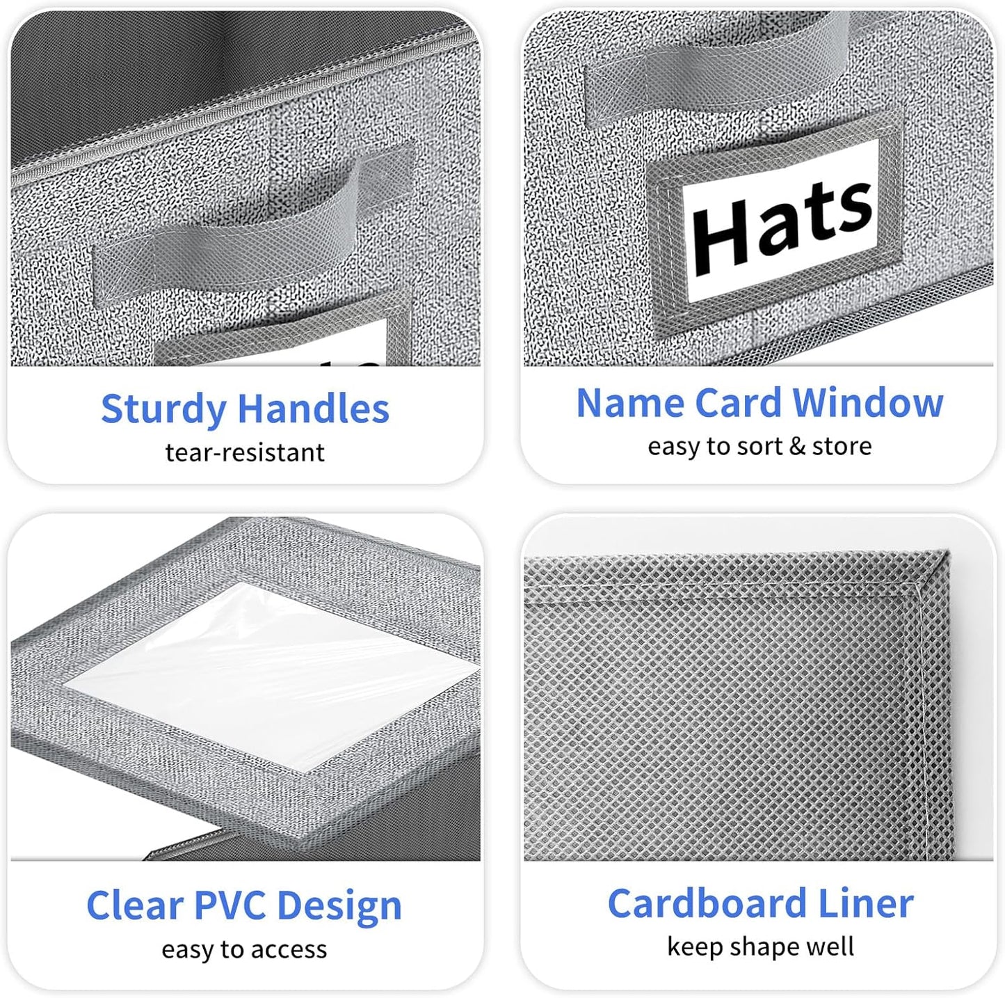 Aokeyee Hat Organizer - 2PCS Stackable Storage with Clear Window Lid | Space-Saving Grey Hat Box