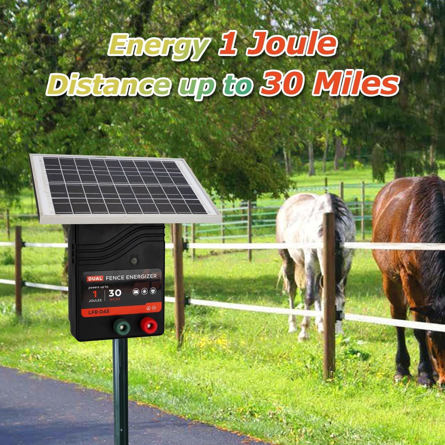 30 Miles Solar Electric Fence Charger, 1 Joule Portable Solar Fence Charger, Solar Electric Fence Kit, with 10W Solar Panel for Livestock, Preventing Predators from Intruding