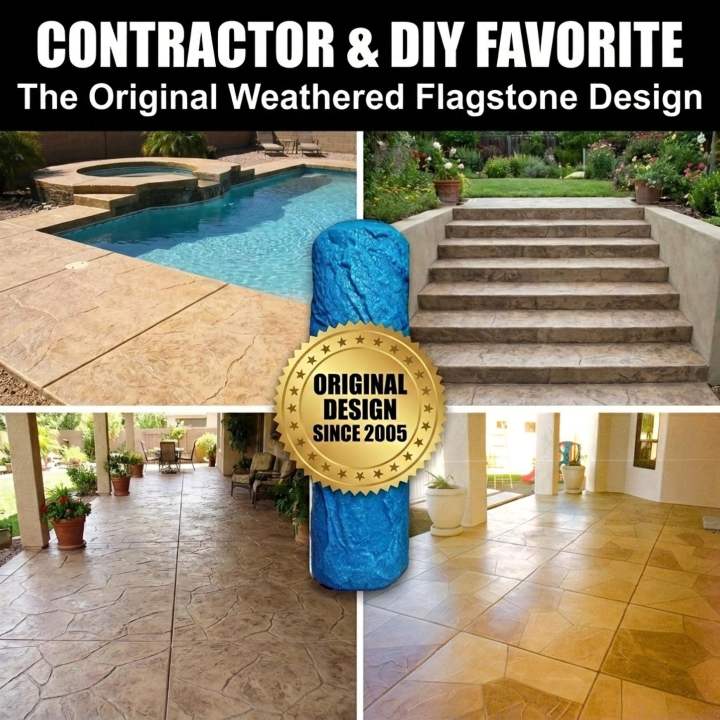 The Original Weathered Flagstone, Concrete Roller Stamp, Stone Texture Roller, Concrete Roller Stamp, and Masonry Form, for decorative concrete patios, driveways, walkways, water features, etc. by SBC
