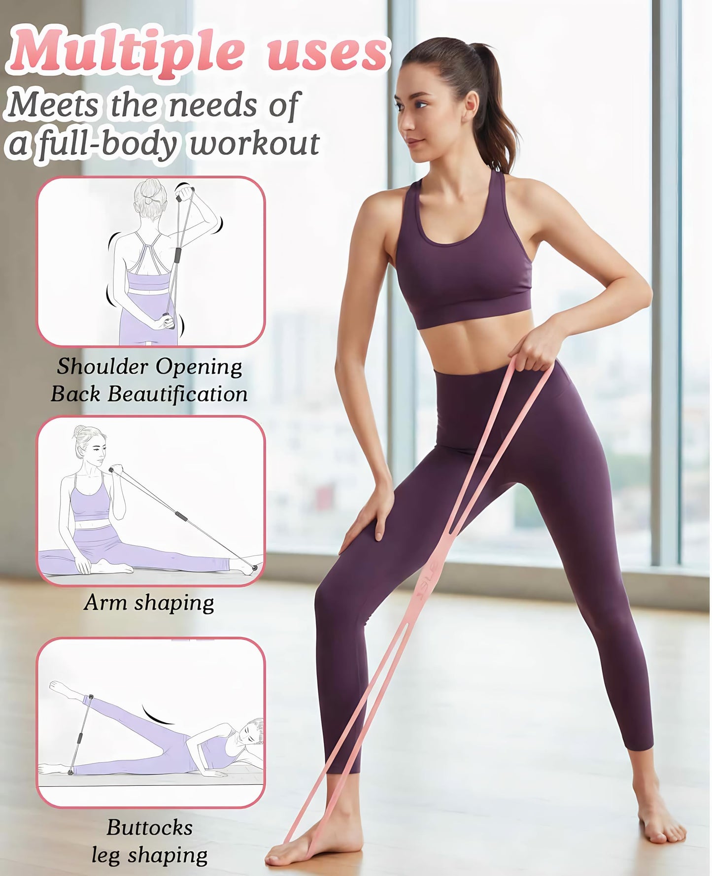 Geyynow 3 PCS Figure 8 Resistance Bands for Women, 15 Lbs & 25 Lbs & 35 Lbs Keep Resistance Band for Arm with Non-Slip Handles
