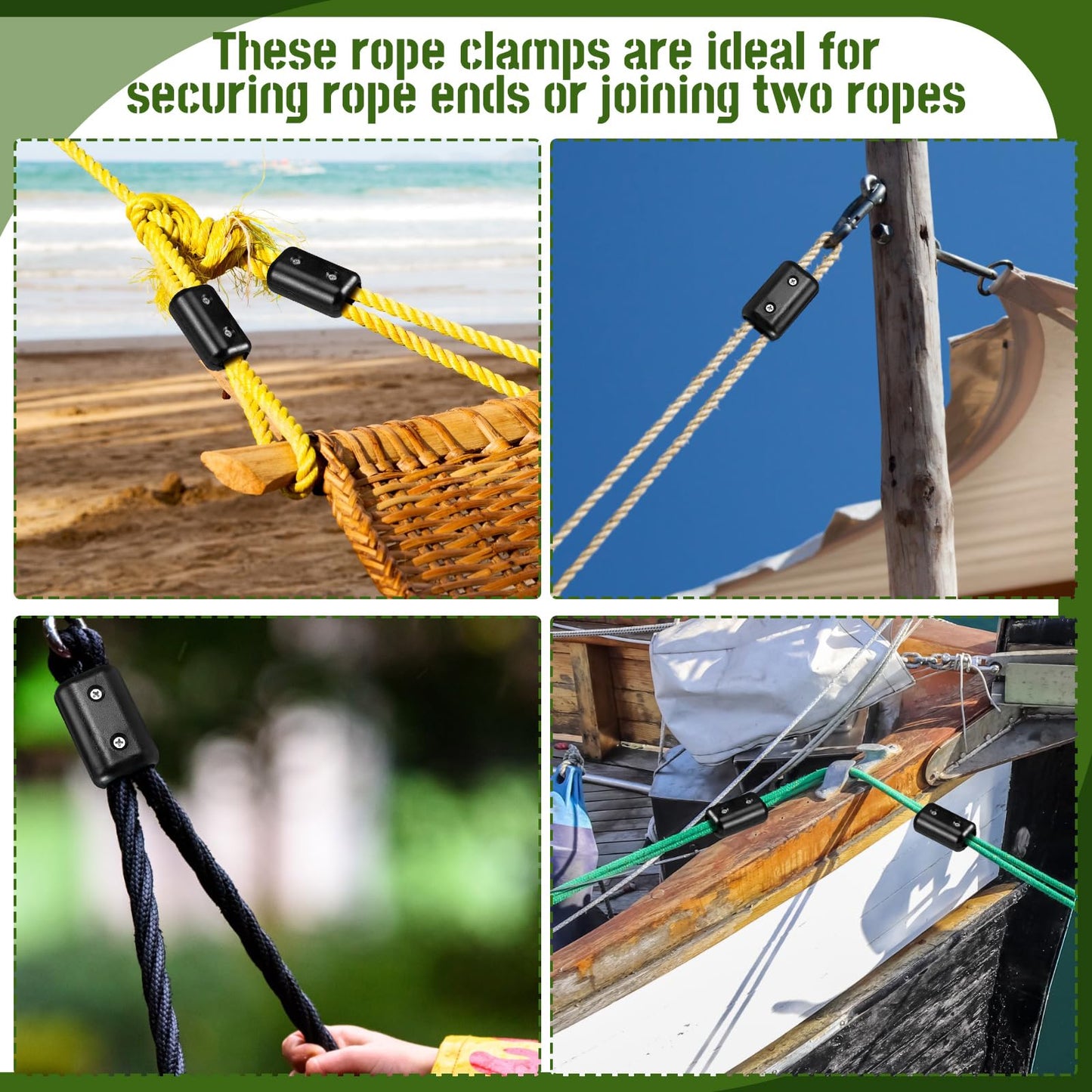 WinnerWhy 4 Pcs Double Rope Clamps 1/2 Inch Reusable Rope Clamp Plastic Cord Connector Loop Fasteners for 9-10mm Double Nylon Braided Cord Pet Leash