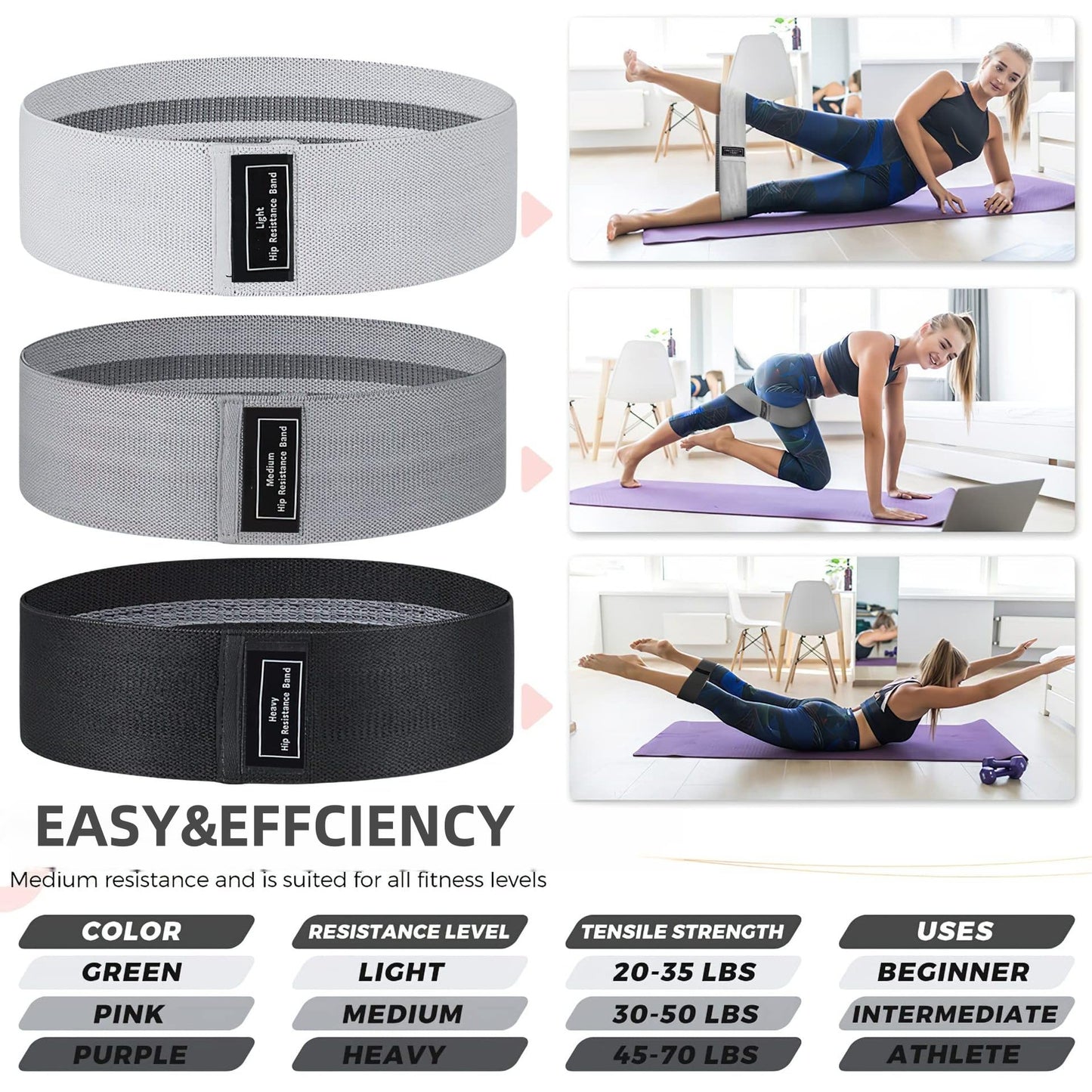 CroyVine Fabric Resistance Bands Set for Working Out,6 PC Non-Slip Exercise Booty Bands for Women & Men Leg and Glutes,Stretch Workout Bands for Home Gym Fitness,Yoga, Pilates,Stretching