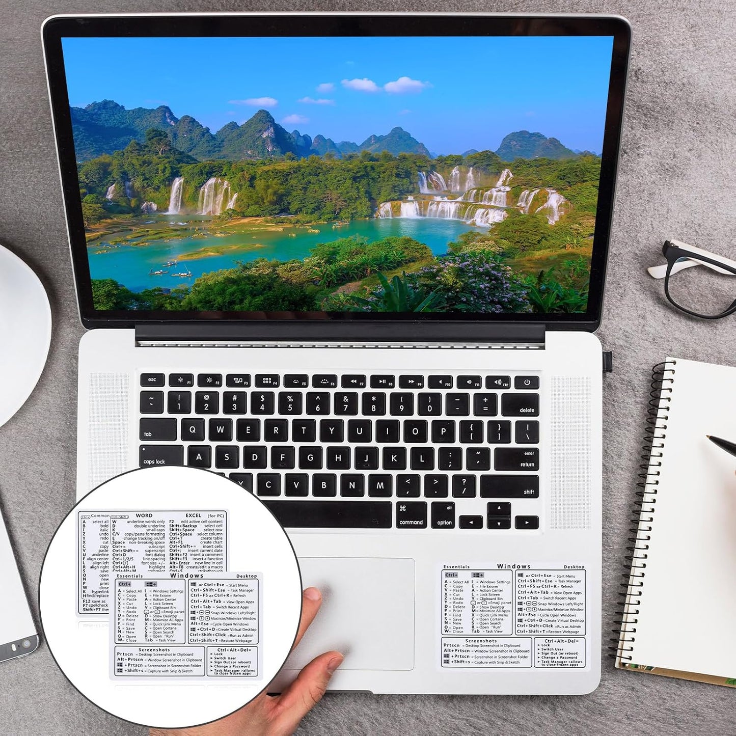 Yuanchu 2Pcs Laptop Shortcuts Stickers, Word/Excel Quick Reference Guide Keyboard Shortcut Stickers PVC Notebook