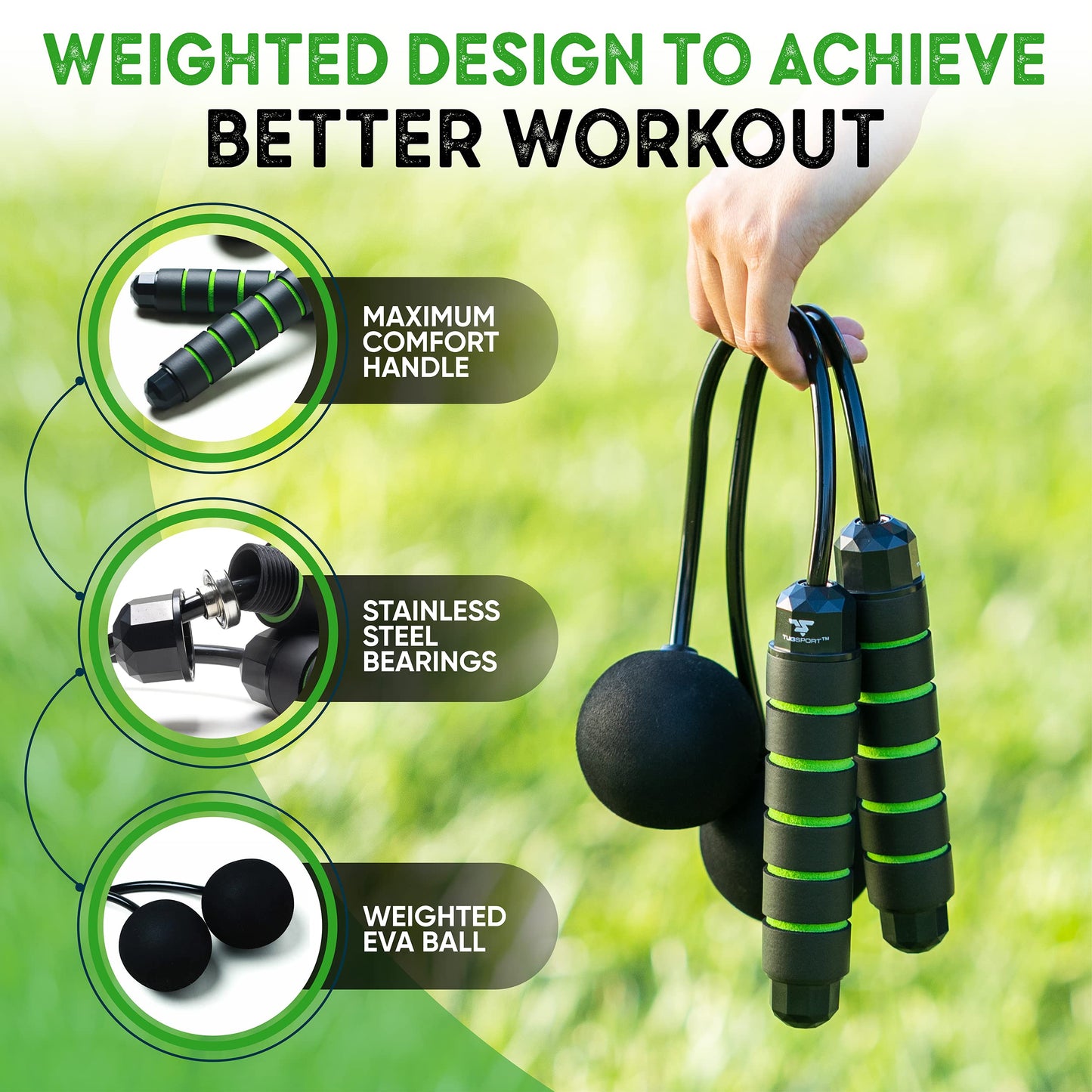 TugSport Bod Ropes Cordless Jump Rope Beachbody MBF - Adjustable Length Ropeless Jump Rope For Beachbody - Emulate Weighted Jumprope Indoors - Cordless Jumping Rope Great For Improving Fitness In Small Spaces