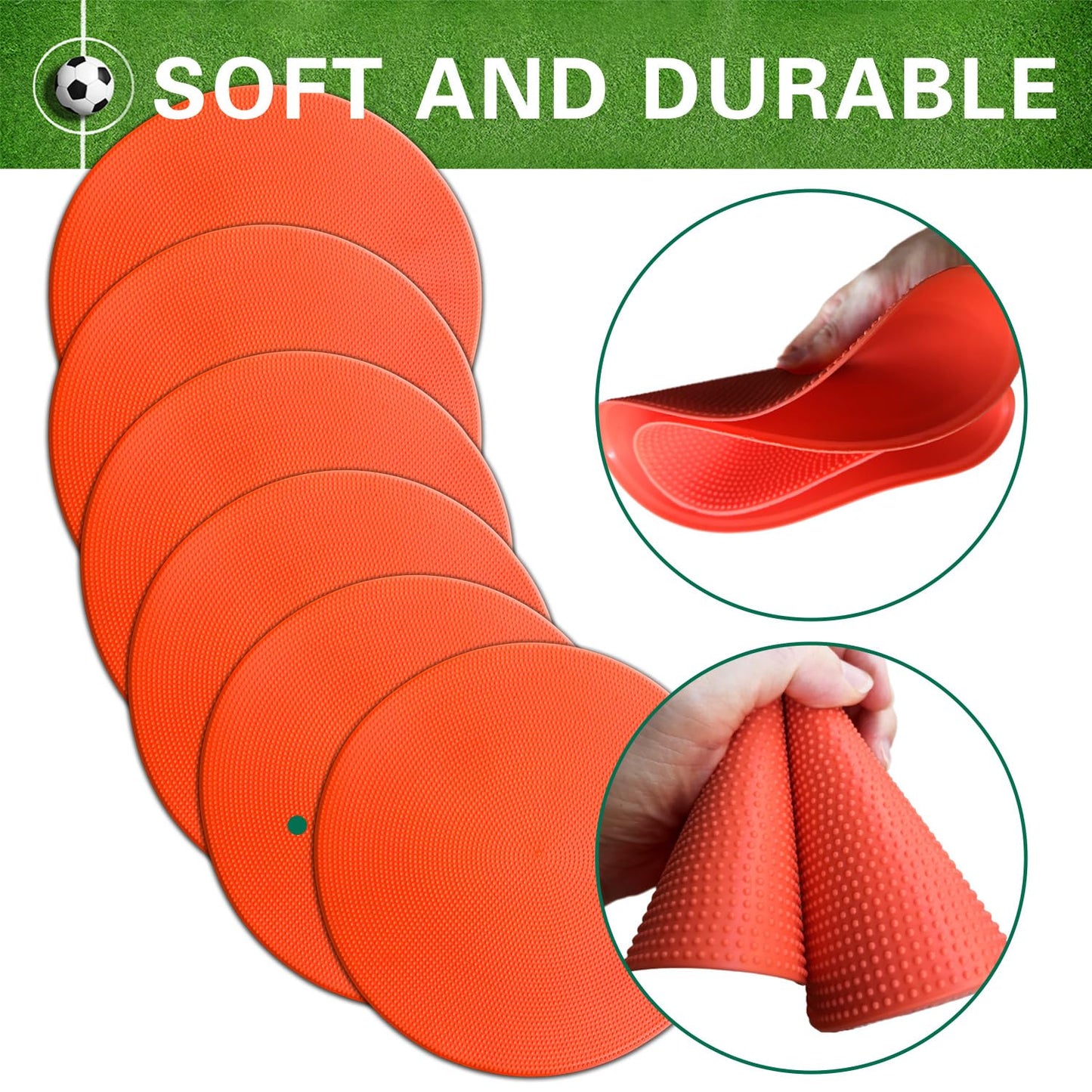 PIKZH Poly Spot Markers 9 inch 12 Pcs Non-Slip Rubber Agility Training Markers Floor Dots Flat Field Cones for Football Soccer Ball Basketball School Exercise Drills Gym Dance Practice TPE Orange Red