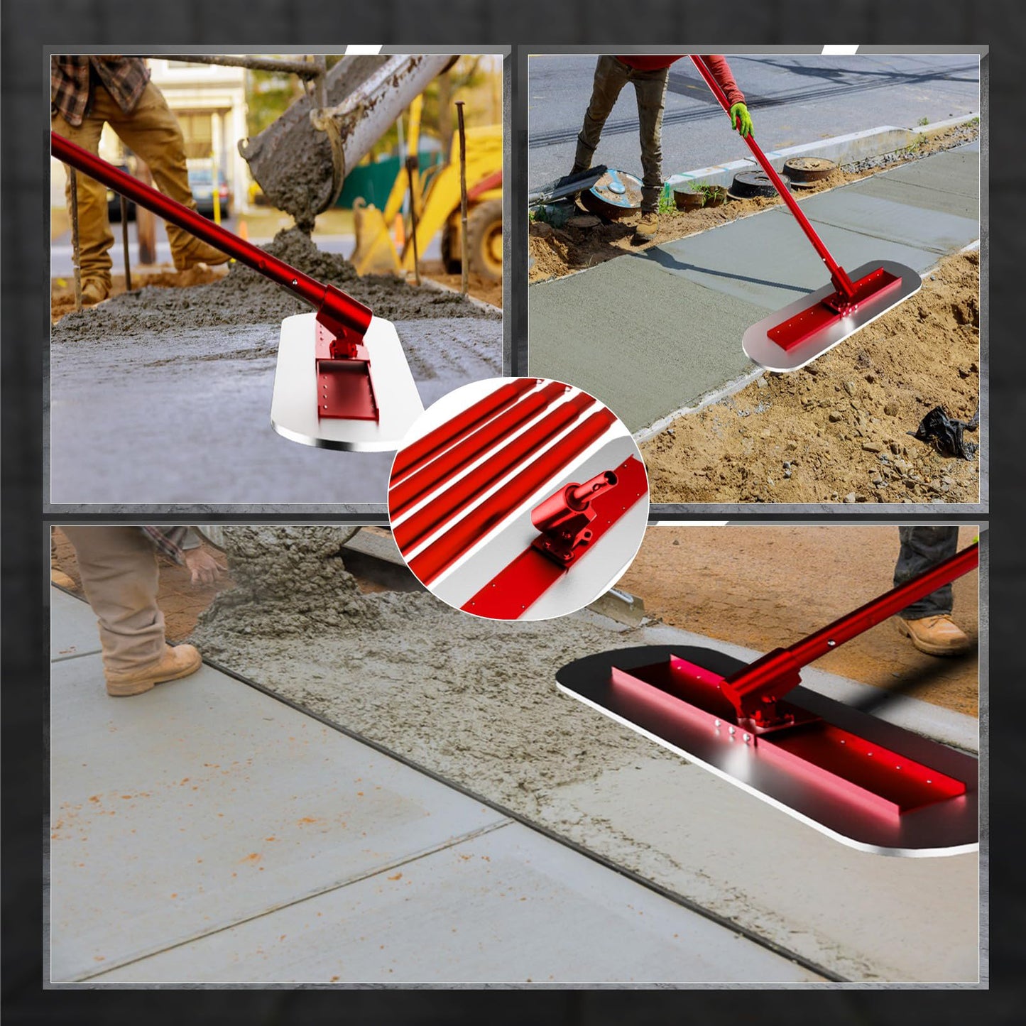 48" x 12" Concrete Bull Float Kit, Stainless Steel Round End Finishing Trowel with 57'' Adjustable Handle, Heavy Duty Concrete Smoothing Tool for Cement, Driveway, Patio
