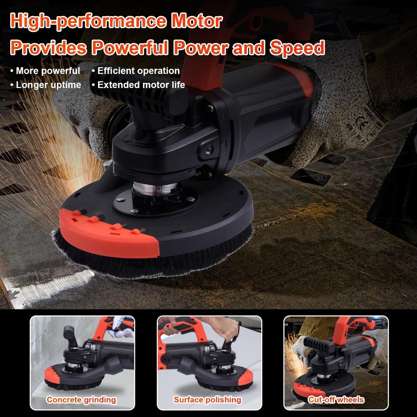 7-Inch Concrete Floor Grinder, 2200W Powerful Concrete Sanding Machine Concretes Sander Practical Angle Grinder Tool Floor Grinders Polishing Machine 90° Seamless sanding for Floors(Size:B)