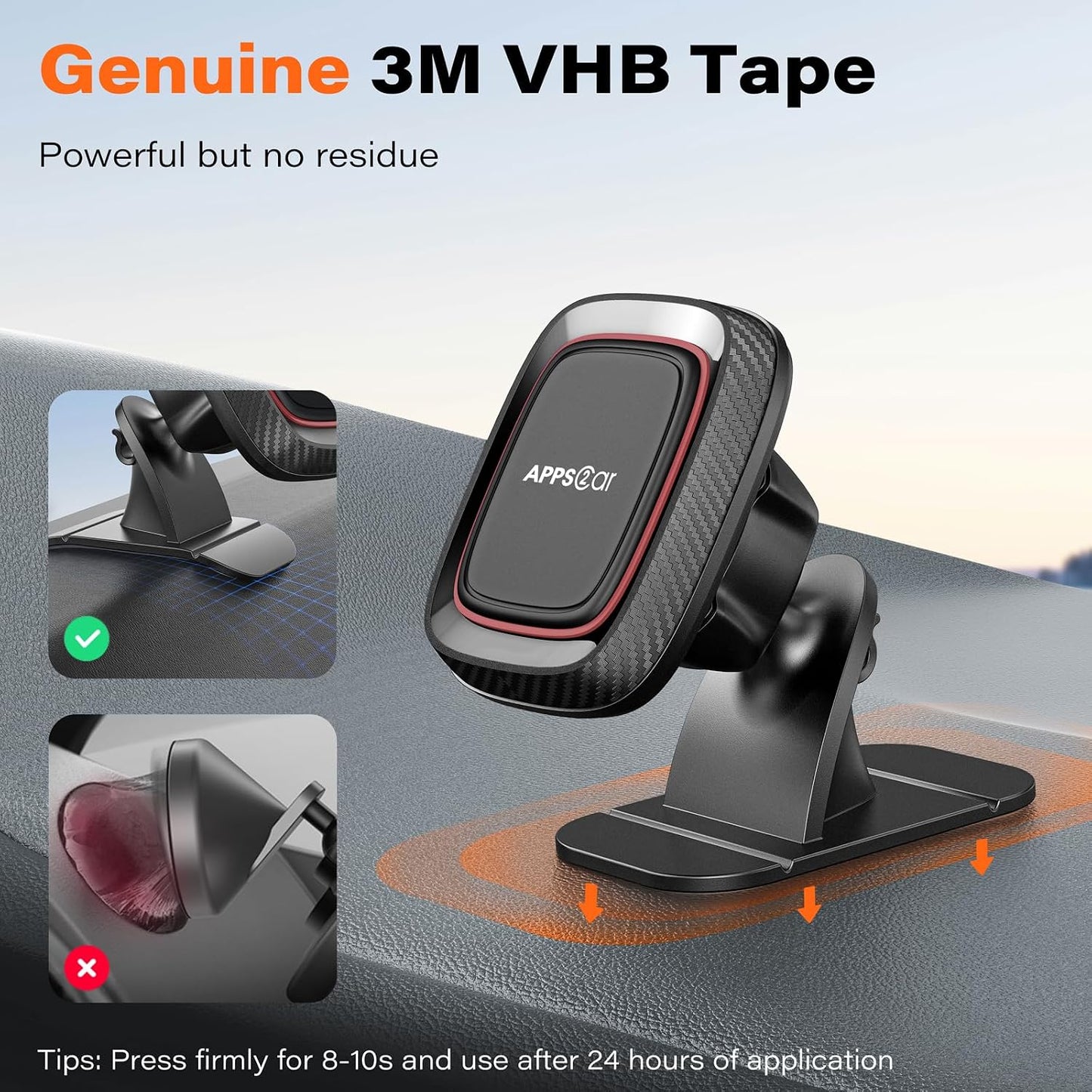 APPS2Car 360 Magnetic Phone Holder for Car, Dashboard Magnetic Car Mount, Rotation Magnet Phone Mount with Strong VHB