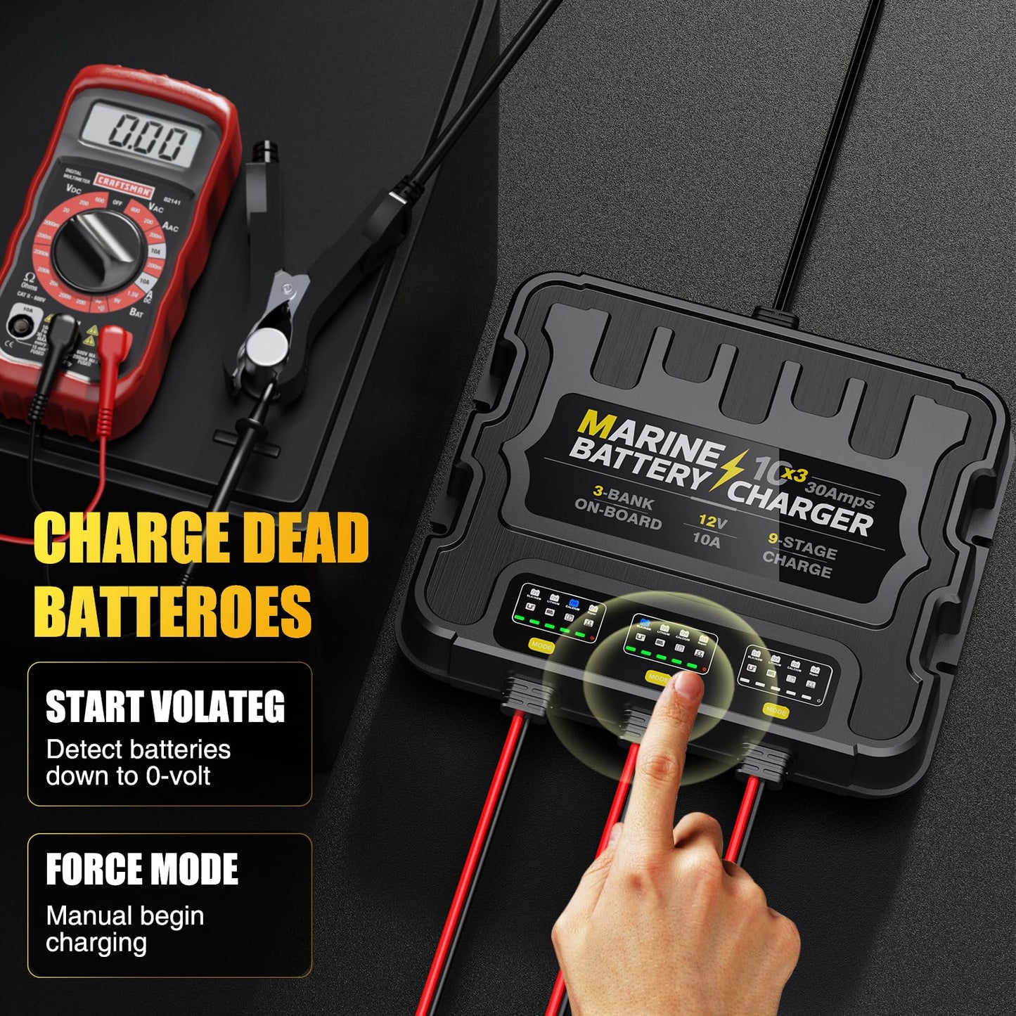 3 Bank Marine Battery Charger 30A (10A/Bank) 10X3, 12V,Waterproof,lifepo4 Boat Battery Charger Maintainer and Desulfator for AGM, Lithium,Deep-Cycle Batteries Boat Accessories