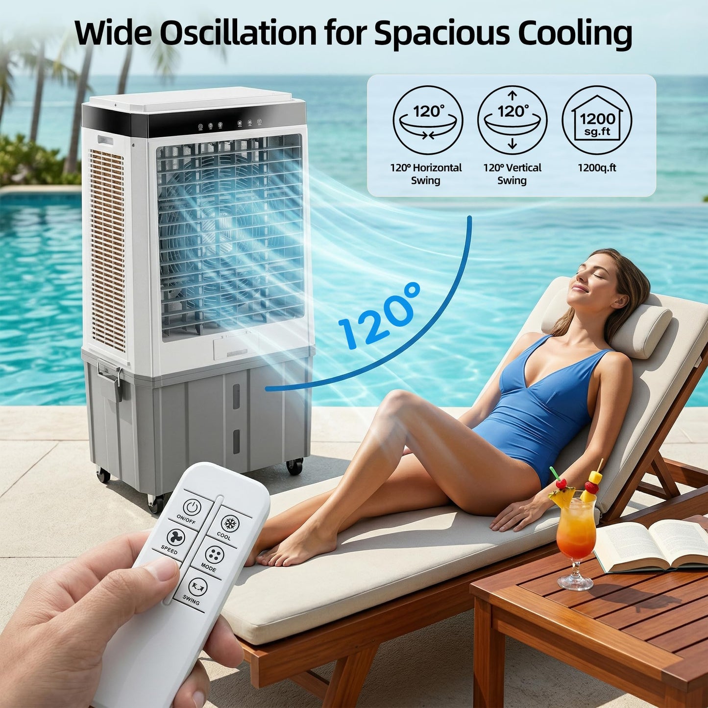 Uthfy 45" Portable Evaporative Air Cooler, 5100 CFM Swamp Cooler Air Conditioner with 16.5 Gal Detachable Water Tank, Remote, 12H Timer, 120 Oscillation, Outdoor Cooling Fan for Garage, Patio