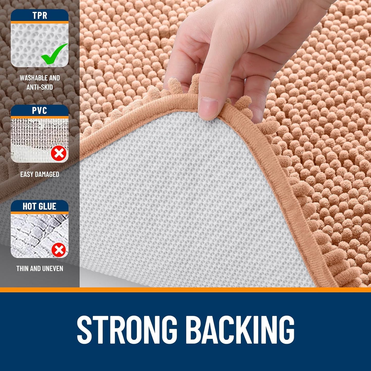 OLANLY Large Bathroom Rugs - Extra Soft Chenille Bath Mats | Quick-Dry, Machine Washable, 44x32, Peach