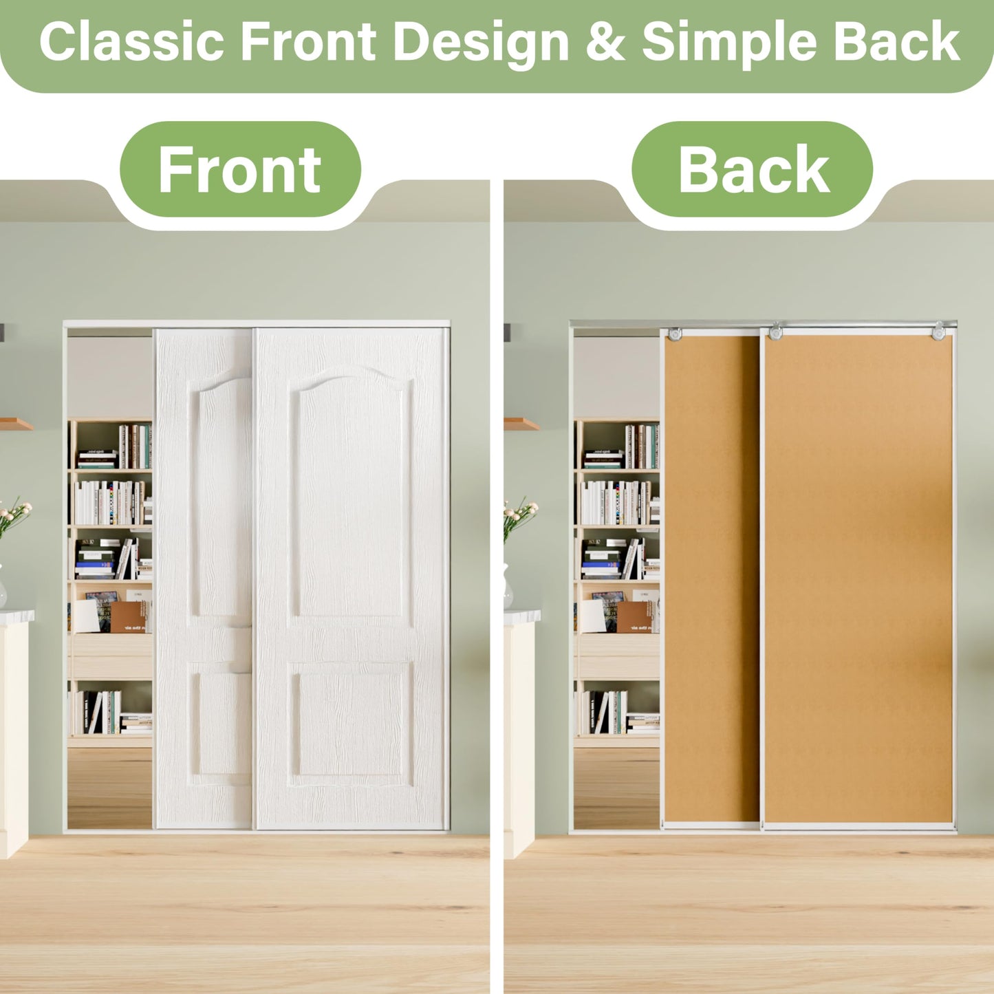 ARKHJEM Sliding Closet Door 60"(Double 31") x80, Raised Textured 2-Panel Hollow Core Bypass Closet Doors, Preassembled White Primed Paintable Door Panels with Top & Bottom Track Hardware Kit