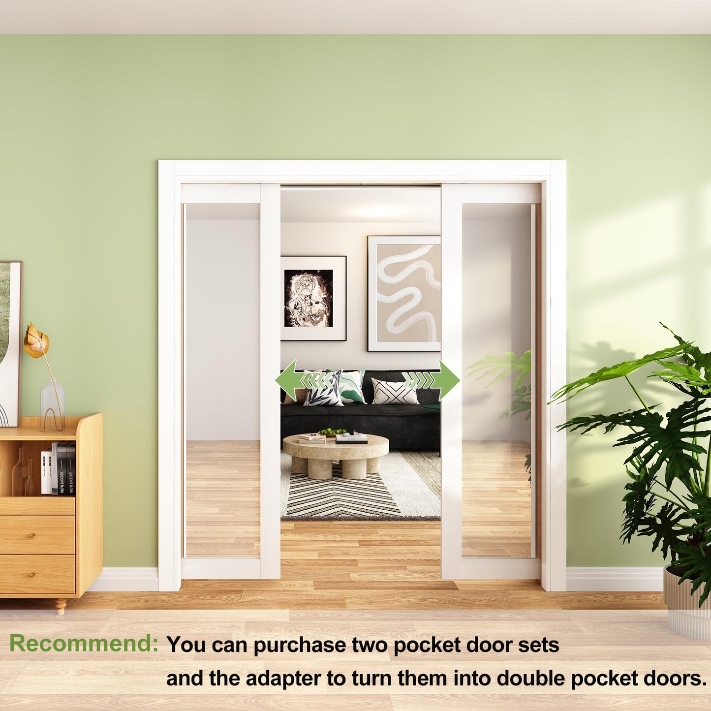 JUBEST Pocket Door 30"x80", 1-Panel Mirrored Sliding Pocket Door with Soft Close Hardware Kit, Sturdy Solid Wood & MDF with Water-Proof PVC Surface, No Assembly Required, White