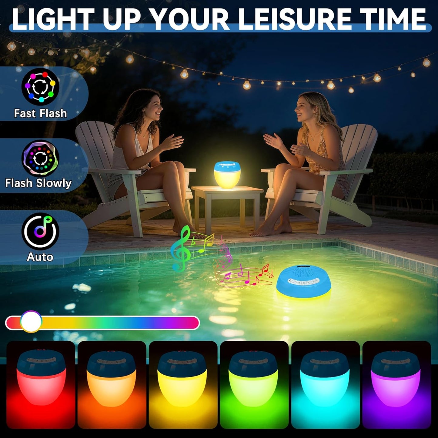 FluSing 3 1 IP68 in Floating Pool Speaker with Digital Thermometer,Bluetooth Pool Speaker with Colorful Lights,TWS