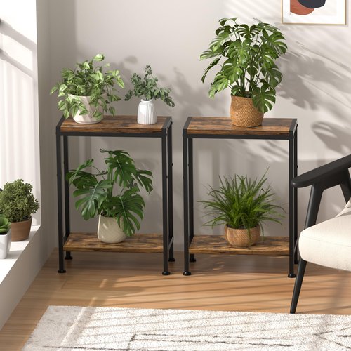Homedawn Narrow Side Table for Small Space, 2-Tier Small End Table with Shelf Holder, Slim Nightstand, Skinny Snack Couch Table in Living Room, Bedroom, Study, Kitchen and Balcony (Rustic Brown)