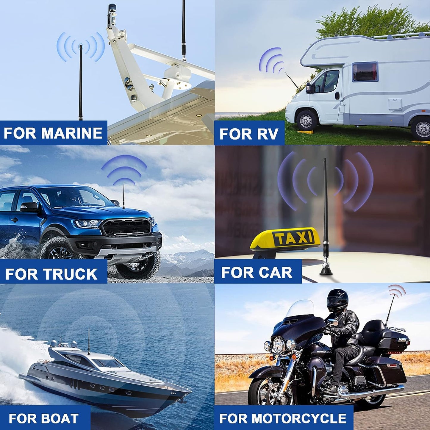 Anina 16 Inch Marine Radio Antenna for Pickup Truck Boat ATV UTV RV Motorcycle Tractor Top/Side Mount Rubber Duck