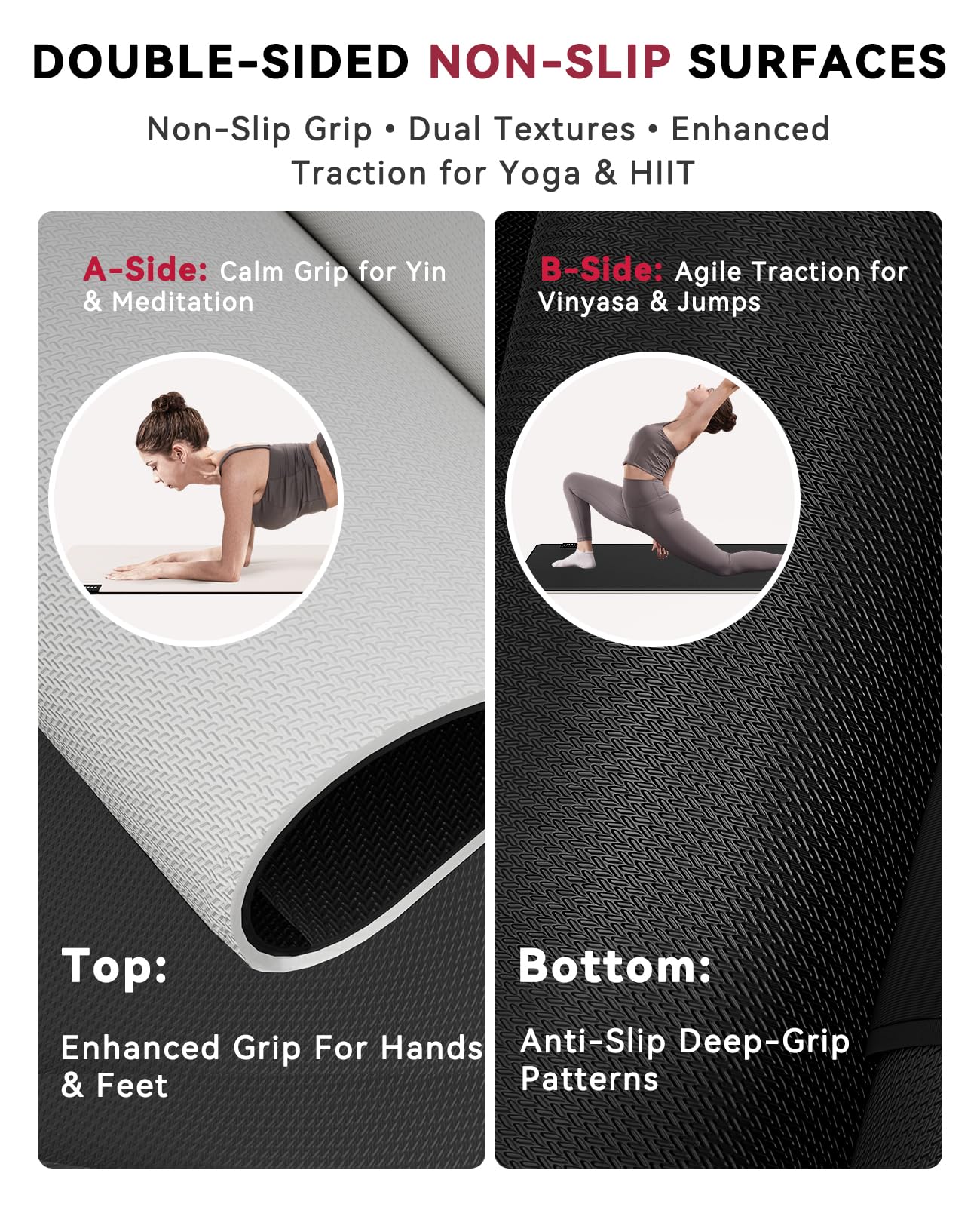 HAPBEAR Large Yoga Mat - 72"×30" Double-Sided Rubber Exercise & Workout Mat - Non-Slip Textured Surface - 5mm Thick Cushioned for Joints - Shock-Absorbing for Yoga, Pilates - Bonus Oxford Bag
