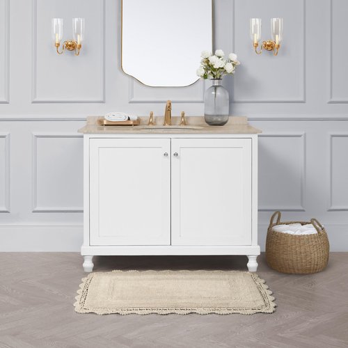 Laura Ashley Absorbent Bath Mat Reversible Crochet Soft and Plush Bathroom Mat 100% Cotton 24x40 Bath Rug, Linen