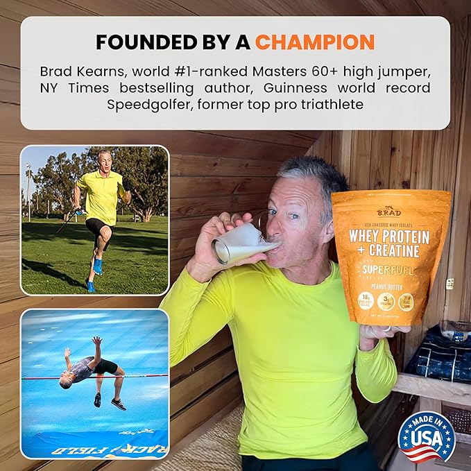 B.rad Superfuel - Grass Fed Whey Protein Isolate Boosted with Creatine | Farm-Fresh, Easy-to-Digest, Clean Ingredients | 2 Pounds | 100% USA Sourced | Peanut Butter